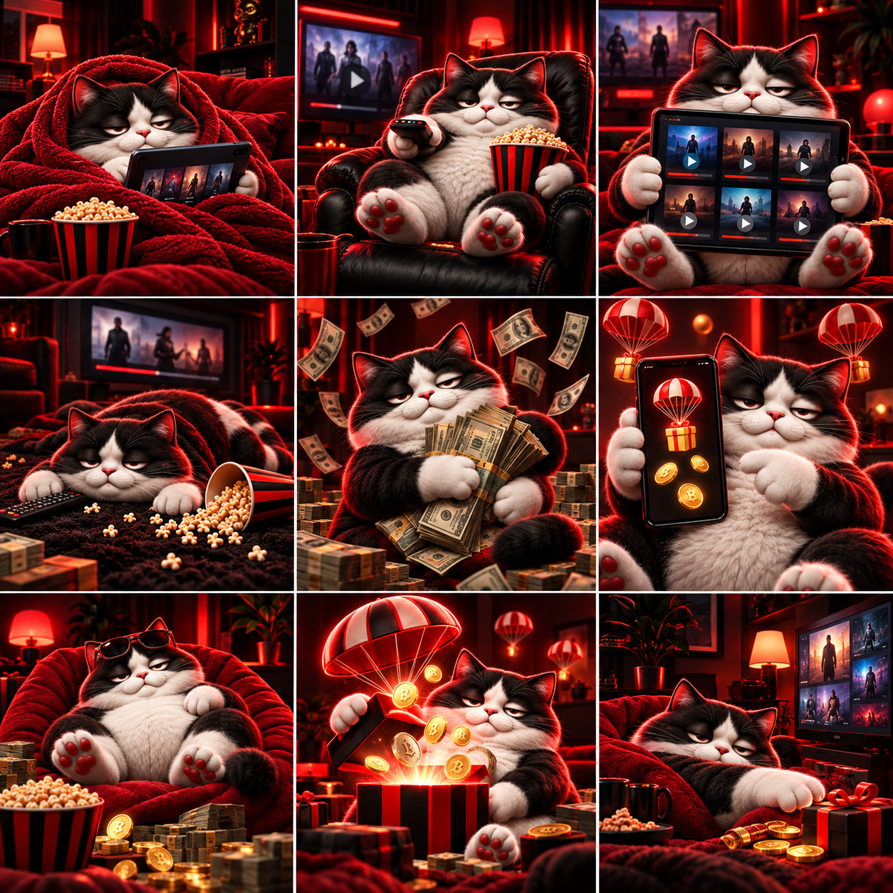 Binge Cat showing a gift on a phone